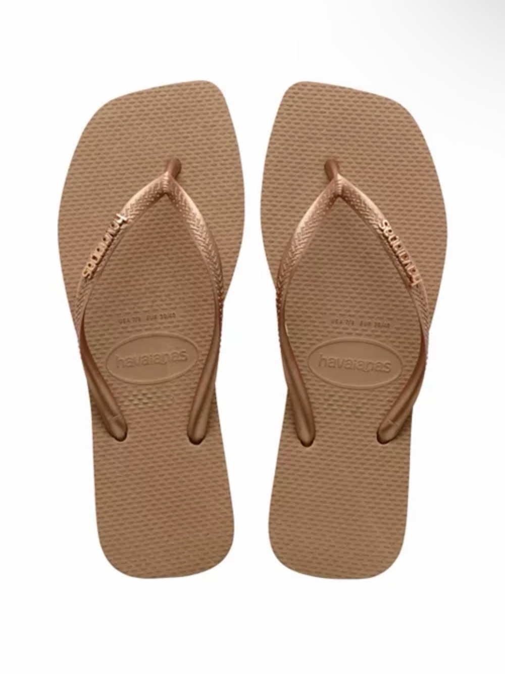 Havaianas Rose Gold Square Toe Metallic Strap Flip Flops 11/12 Summer Vacation